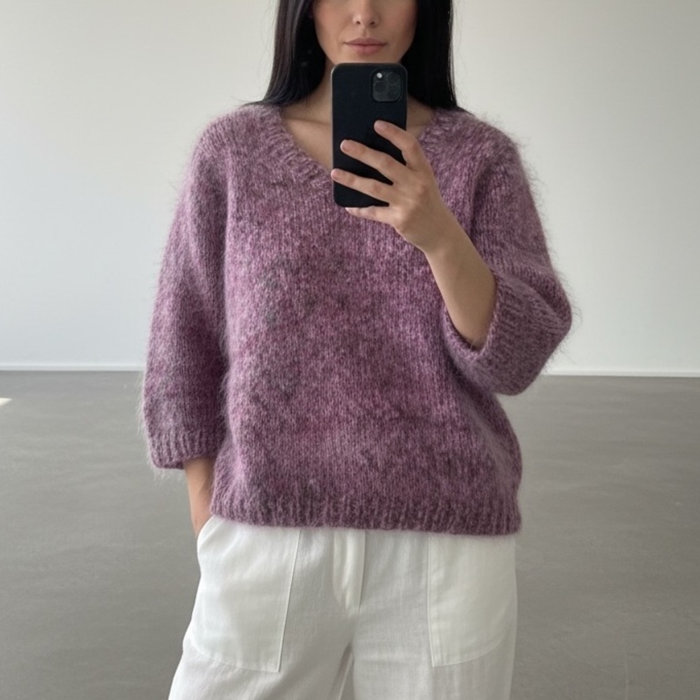 Vintage Hand Knitted Wool Blend V Neck Sweater